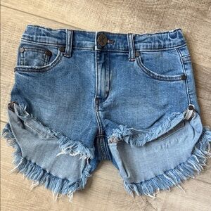 One Teaspoon Blue Frayed Denim Kids Shorts